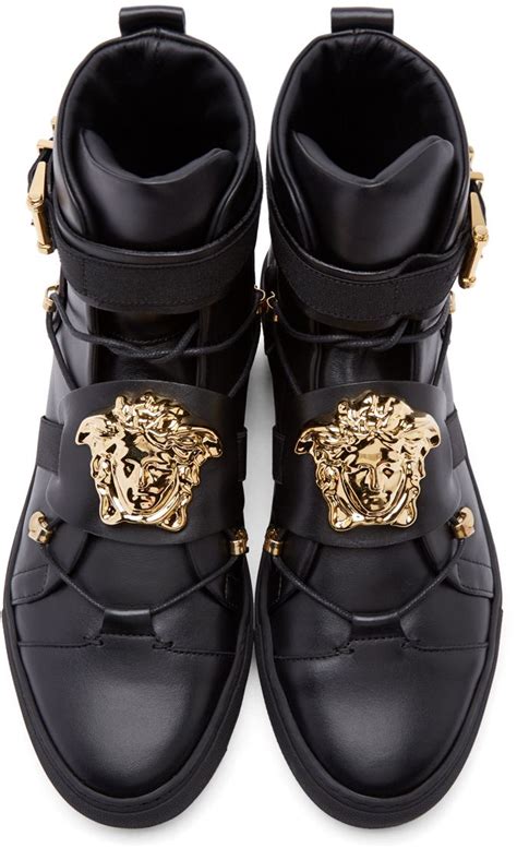 versace collection black leather men high top boot v900263|versace designer boots for men.